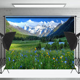 Lofaris Snow Mountain Grassland Wildflowers Landscape Backdrop